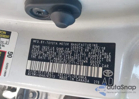 2018 Toyota Corolla Le from USA, damaged, VIN 2T1BURHE6JC111418